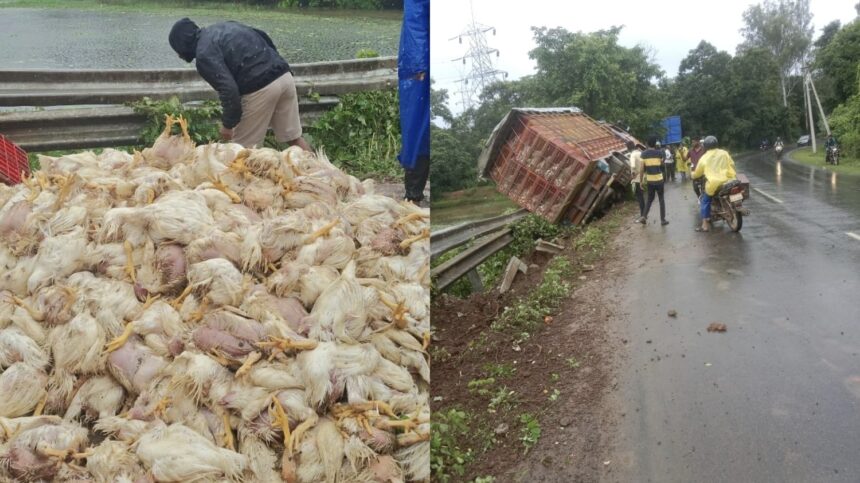 ಚಾಲಕನ ಸಮಯಪ್ರಜ್ಞೆಯಿಂದ ತಪ್ಪಿದ ಭಾರಿ ಅನಾಹುತ: ಆನಂದಪುರ ಬಳಿ ಕ್ಯಾಂಟರ್ ಪಲ್ಟಿ